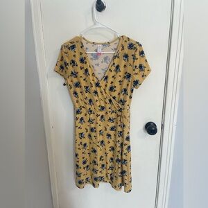 No Boundaries Mustard Dress with Navy Floral Pattern